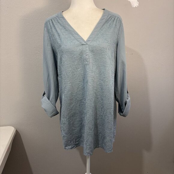 Soft Surroundings Lillith Arona Blue Linen Blend Embroidered Tunic Top Medium - Picture 1 of 10